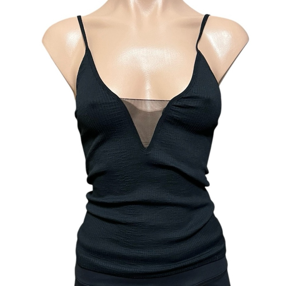 Free People Intimately Chic Black Mesh V-Neck Cami Top XS/S NWOT